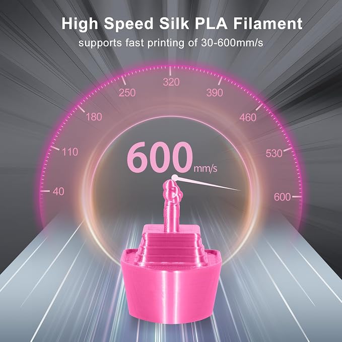 IEMAI Pink Silk PLA Filament 1.75mm 1kg, Silky Glossy Finish 3D Printer Filament Max 600mm/s Printing, Enhanced Toughness & Neatly Wound for DIY, Art & Home Décor