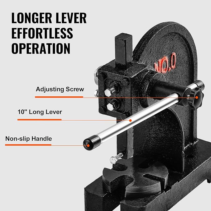 VEVOR Arbor Press, 0.5 Ton Manual Arbor Press, 4.6" Maximum Height, Cast Iron Heavy-Duty Manual Desktop Arbor Press, Precision Hand Press for Stamping, Bending, Stretching, Forming
