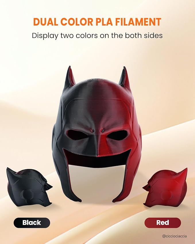TECBEARS Dual Color PLA Filament 1.75mm, Matte PLA 3D Printer Filament, Dimensional Accuracy +/- 0.02 mm, 1KG Spool(2.2 lbs),PLA Matte Filament (Black Red)