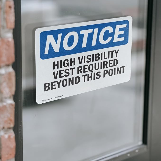 (2 Pack) High Visibility Vests Required Beyond This Point OSHA Notice Sign 24 Inch X 18 Inch Vinyl Label Decal Sticker Weather Resistant, UV Protected for Workplace, Business, and Construction Site, Made in the USA