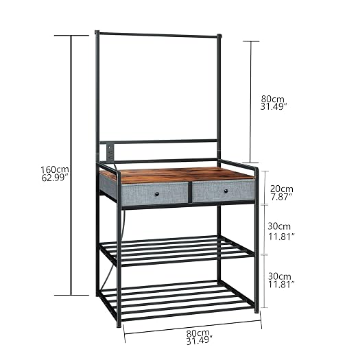 DALEMHOME 3D Printer Stand with Storage, 3D Printer Table with Power Outlet & Filament Rack, Heavy Duty Metal Workstation with Drawers for 3D Printing, Rustic Brown, 31.5" L x 23.6" W x 63" H