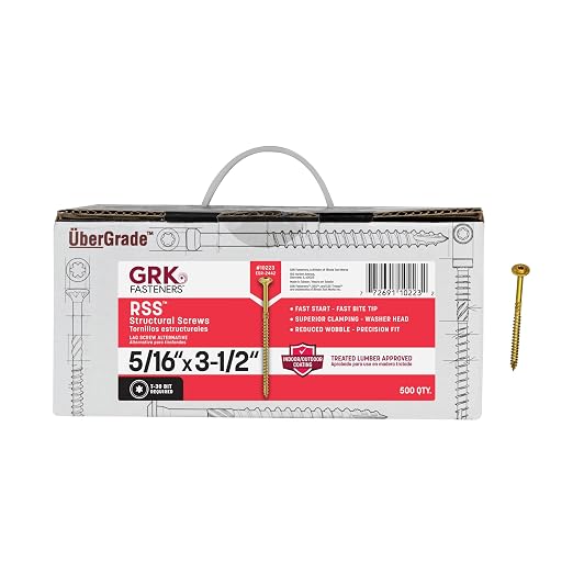 GRK Fasteners RSS 5/16 x 3-1/2 Inch, Structural Screws, 500 PCS, Rust Resistant Climatek Coating, Heavy-Duty Framing & Decking Screws, Fast Bite Tip, Star Drive Recess, Gold