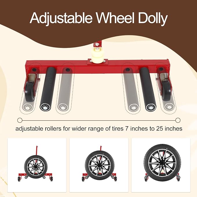 Heavy Duty Adjustable Tire Wheel Dolly for Workshop, Garage, Tire Lift Moving Tool Dollies for Truck Car Vehicle Tire, 330 LBS Capacity（Red）