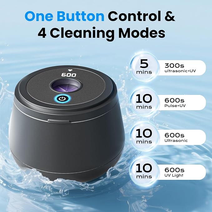 45kHz Ultrasonic Retainer Cleaner, 200ML Dental Cleaning Pod for Dentures, Mouth Guards, Braces, Aligner, Toothbrush Jewelry and More, UV Denture Cleaner with 4 Modes dental care