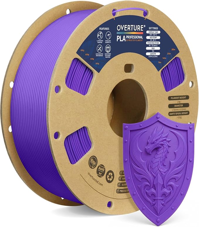 OVERTURE PLA Plus (PLA+) Filament 1.75mm, Stronger & More Durable, Professional Toughness 3D Printer Filament 1kg (2.2lbs), High Precision +/- 0.02mm, Tangle-Free (Purple)