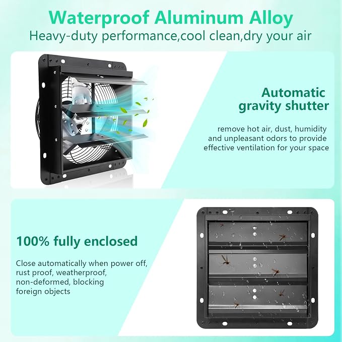 14 Inch Shutter Exhaust Fan,Wall Mount Louvered Exhaust Fan with ON/OFF Switch, Vent Fan for Greenhouse, Garage, Gable, Barn, Shed,Chicken Coops Ventilation Fans 1088 CFM,1750RPM