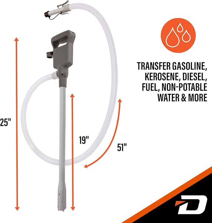 Deway Automatic Fuel Transfer Pump with Auto-Stop and Beep, Powerful AA Battery Powered with USB-C Power Option, 51" Extra Long Hose Fits All Size Cans, Portable Pump Transfers at 3.8 Gal/Minute