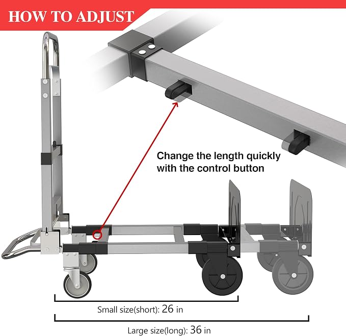 Suzhi Foldable Hand Truck Moving Dolly Cart with 4 Wheels, 500 Lbs Load,2 Straps, Pre-Assembled, Save Room, Easy Folding Dolly for Furniture, Appliances, Boxes, Warehouse & Office Transport
