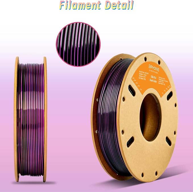 ERYONE PLA Filament 3D Printer Filament Multicolor 1.75mm +/- 0.03mm, PLA Filament 250g Spool, Silk Dual Color Black Purple