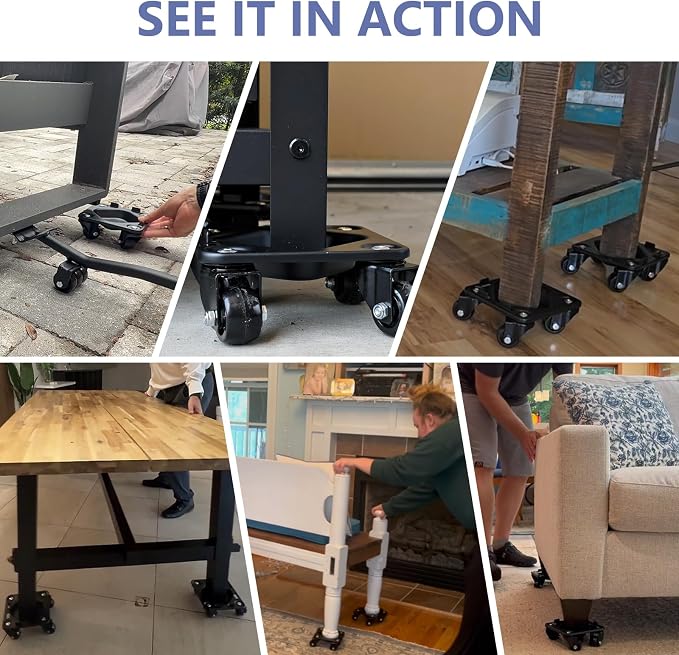KEDSUM Furniture Dolly with Anti-Slip Groove Design for Legged Furniture, Full Carbon Steel Panel - Heavy Duty Furniture Movers with Wheels, Supports 1500LBS, Easily Move Piano, Sofa, Table, Cabinet