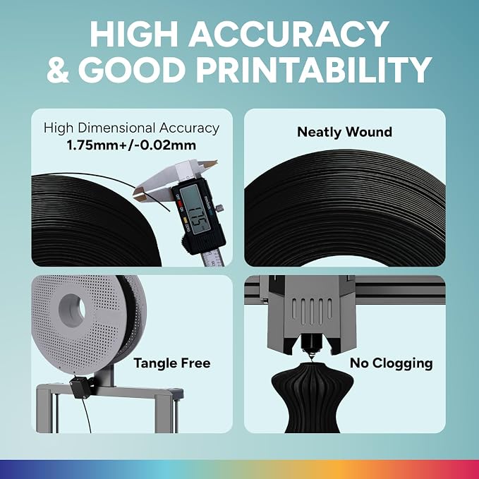 OVERTURE 2KG Bundle High Speed PLA Filament Refill 1.75mm 3D Printer Filament, 2 Pack 1kg (2.2lb) Refilament for Bambu Lab Reusable Spool, Fit Most FDM 3D Printers (Red+Black)