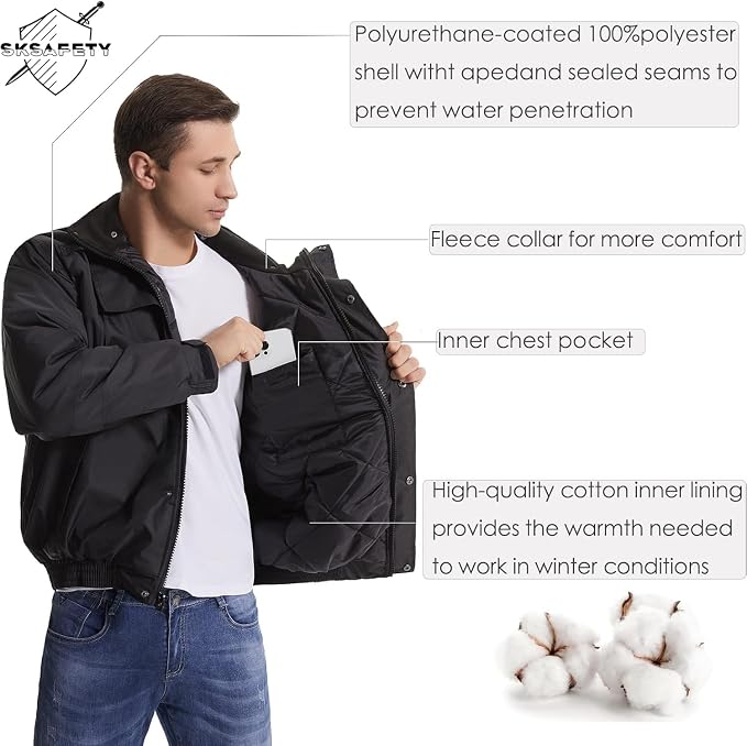 SKSAFETY High Visibility Reflective Jackets for Men, Waterproof Safety Jacket for Men with Pockets, Black Work Construction Coats for Winter Cold Weather,S, 1 Pack