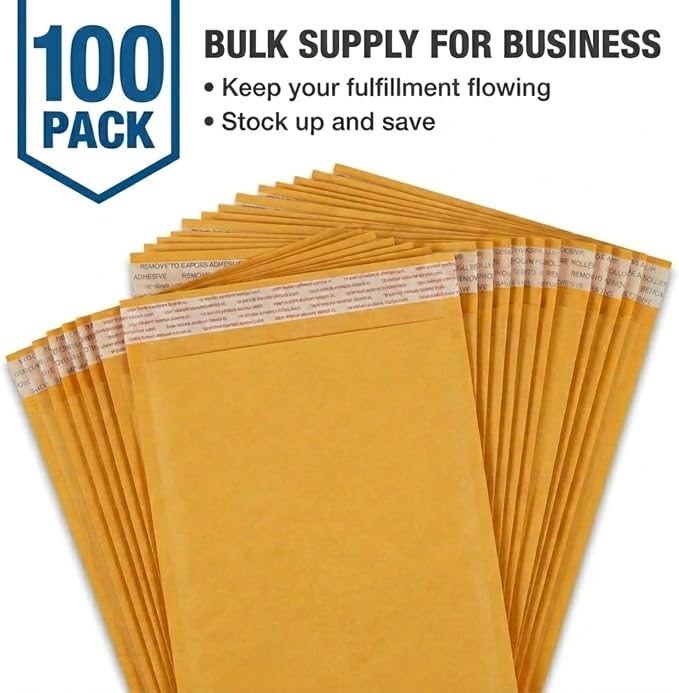 BOX USA 7 1/4 x 12" Kraft Bubble Mailers (100-Pack) - Brown Padded Envelopes, Self-Seal Shipping Bags for Business, Heavy Duty Cushioned Mailing Envelopes for Packaging and Shipping