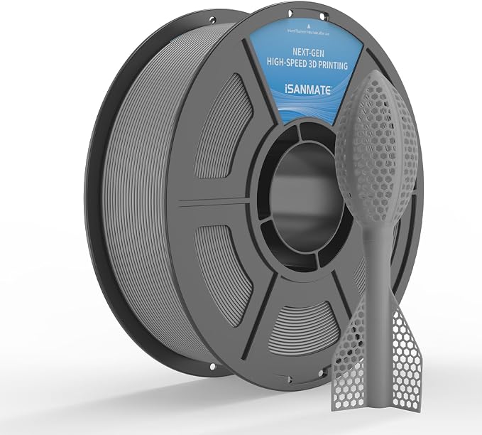 iSANMATE HS TPU Filament 1.75mm, Gray TPU 95A HF High Speed, 1kg | Flexible Tough Wear-Resistant Elastic; HF TPU 50-200mm/s; Compatible with Bambu Lab and Most FDM 3D Printer; for TPU Beginner