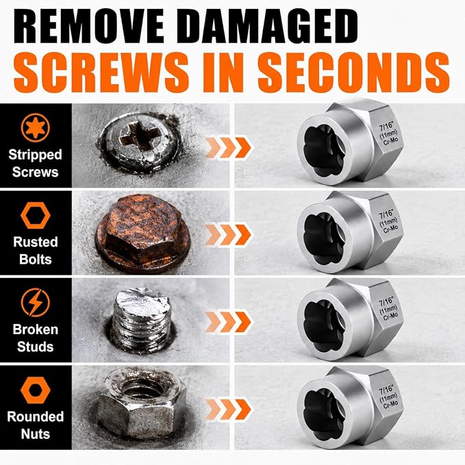 33 PCS Bolt Extractor Set, 3/8" & 1/4" Drive Impact Bolt & Lug Nut Remover Socket Tool Kit, Stripped Bolt Extractor Set, Screw Extractor For Broken,Damaged, Frozen, Studs, Rusted, Bolts, Nuts & Screws