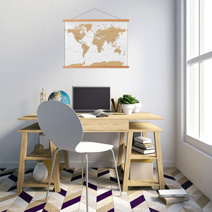 FALAMON Magnetic Poster Hanger Frame, 24x36 36x48 18x36 Teak Wood Magnet Poster Frame for Posters, Prints, Photos, Pictures, Maps, Scrolls, and Canvas Artwork