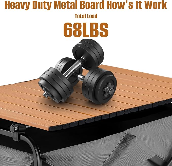 Metal Tabletop Board for Wagons Cart, Foldable Table 47"×24" | Heavy Duty for Wagon, Alloy Board with Load Capacity 68LBS, Camping Essential and Gear for Outdoor Party (Woody)