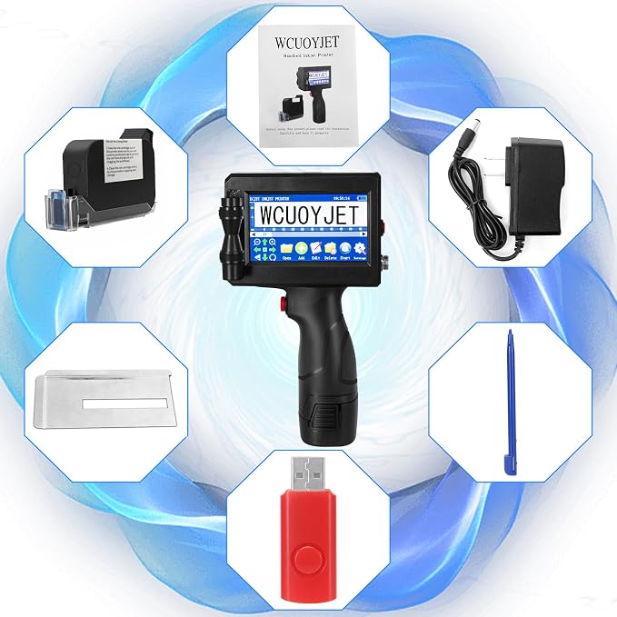 H760 Handheld Inkjet Printer, Printing Height 0.08-0.5 Inch Portable Handheld Printer with 42ml Quick-Drying Ink Cartridge 4.3Inch Touch Screen for Text/QRCode/Batch Number/Image/Date/Label/Barcode