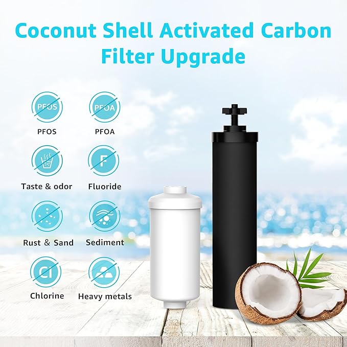 AQUA CREST Black and Fluoride Water Filter, Replacement for Berkey®, Purewell®, BB9-2® Black Filters & PF-2® Fluoride Filters, Waterdrop Gravity Water Filter System, NSF/ANSI 372 Standard