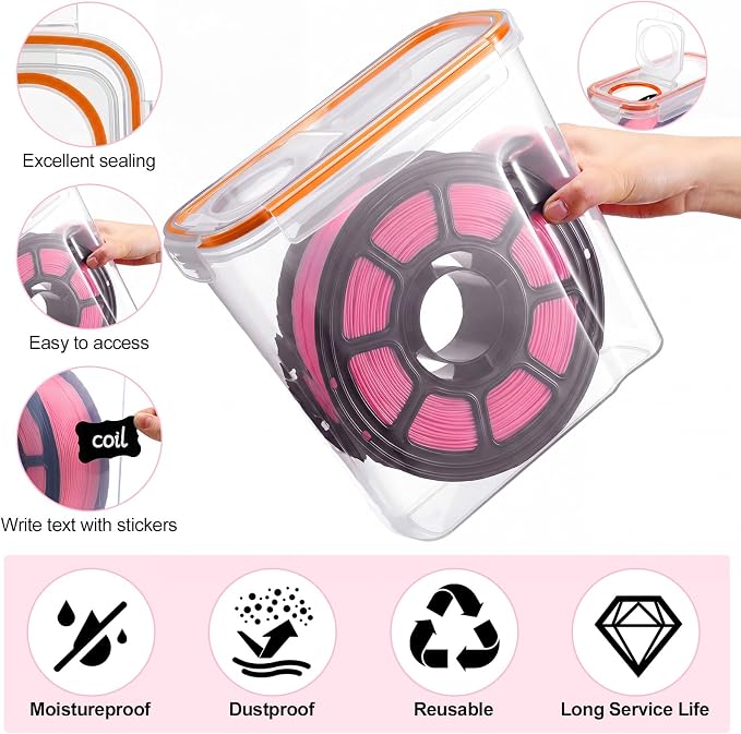 Blushtier 12 Pcs Large Filament Storage Box with Lids 3D Printer Dryer Box Portable Storage with Label for 3D Printing Filaments Sealing and Protection 9.76 * 9.64 * 4.5inch (Orange)