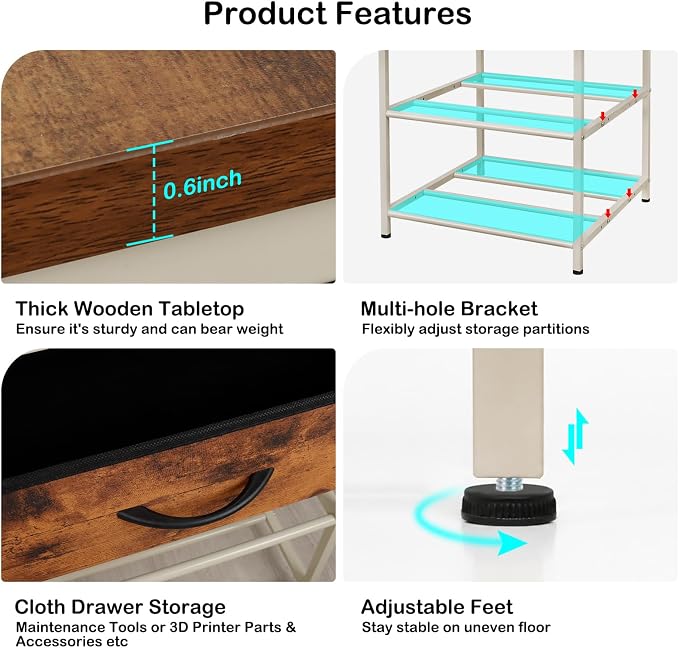 3D Printer Stand with Filaments Storage, Sturdy 23.6" 3D Printer Table Rack