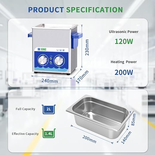 DK SONIC Ultrasonic Cleaner,2L 60W Ultrasonic Jewelry Cleaner with Heater& Mechanical Timer,Sonic Cleaner for Cleaning Jewelry,Eyeglasses,Coins(Include Basket)
