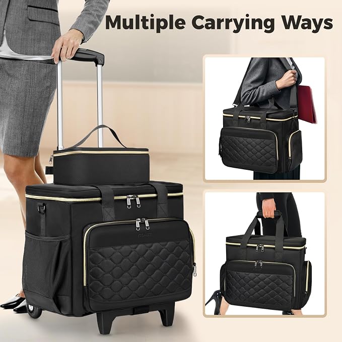 Ytonet Rolling Teacher Bag with Insulated Lunch Carrier, 15.6" Rolling Laptop Bag with Detachable Dolly, Underseat Travel Bag Roller Briefcase for Women Roller Tote Bags for Teacher Work Office Craft