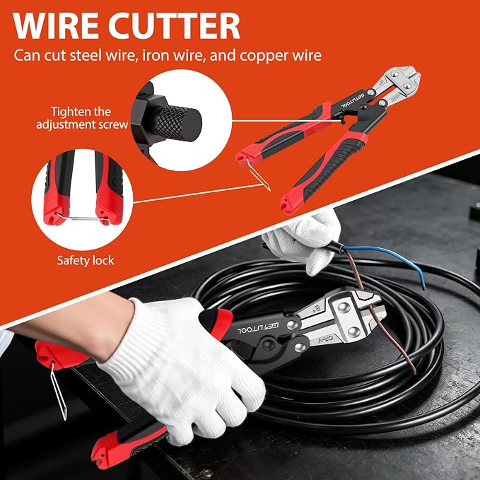 GETLITOOL 8-Ton Hydraulic Crimping Tool Kit with 9 Dies & Wire Cutter, Heavy-Duty Hydraulic Crimper for Battery Cables, Lugs, and Terminals for Electrical, Solar, and Automotive Applications
