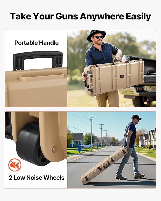 VEVOR Rifle Case, Rifle Hard Case with 4 Layers Fully-protective Foams, Lockable Hard Gun Case with Wheels, IP67 Waterproof & Crushproof, for Rifles or Shotguns