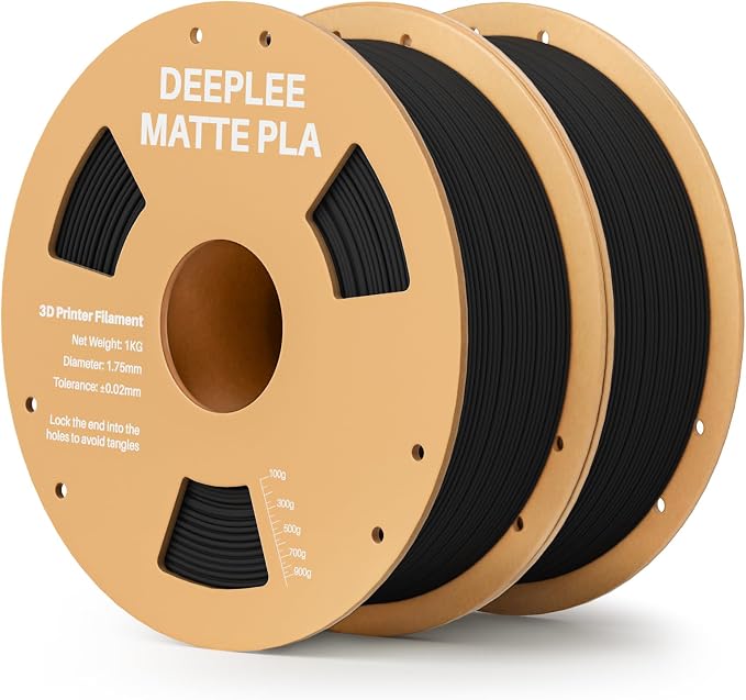 Matte PLA Filament 1.75mm, 3D Printer Filament Dimensional Accuracy +/- 0.02mm, No Clogging, Higher Toughness, Cardboard Spool 3D Filament, 2 Pack Black