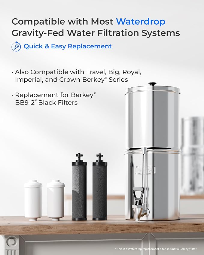 [Ultrafiltration] Waterdrop Gravity Water Filter, Replacement for Berkey®, Purewell®, BB9-2® Black Filters & PF-2® Fluoride Filters, Waterdrop Gravity Water Filter System, NSF/ANSI 372 Standard