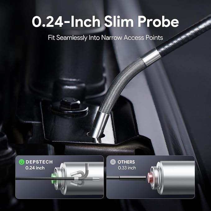 DEPSTECH Articulating Borescope Camera with Light, 5" IPS HD Screen, Industrial Endoscope Inspection Camera with Two-Way Articulated Probe, 0.24'' Flexible Snake Scope for Wall Automotive Engine - 5FT