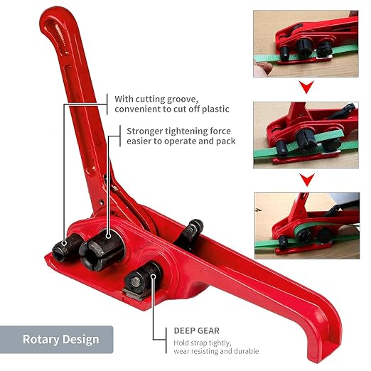 Packaging Strapping Kit - Pallet Poly Tensioner Tool Sealer, Banding Tool, 4000" Length x 1/2" Wide PP Belt, 100 Metal Seals for Packing and Shipping