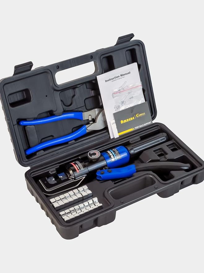 AMZCNC Hydraulic Crimping Tool and Cable Cutter Hydraulic Cable Lug Crimper 10 US TON 12 AWG to 00 (2/0) Electrical Terminal Cable Wire Tool Kit with 9 Die