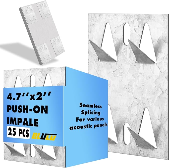 Blulu 25 Pcs Acoustic Panel Impaling Clips, 18 Gauge Galvanized Steel Sound Panel Wall Mount for Gypsum Board Plywood Masonry, Surface Mounting Impaling Clips for Acoustic Foam Panels (Silver)