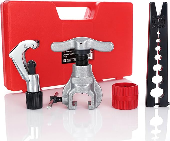 Thorstone 7 Dies Flaring Tool Set| HVAC Flaring Tool Kit | Sizes 3/16" -3/4" |45 Degree Heavy Duty Eccentric Cone Type Set | Extra Adapters a Cutter for 1/8" to 1-1/8" Pipe, a Round Reamer