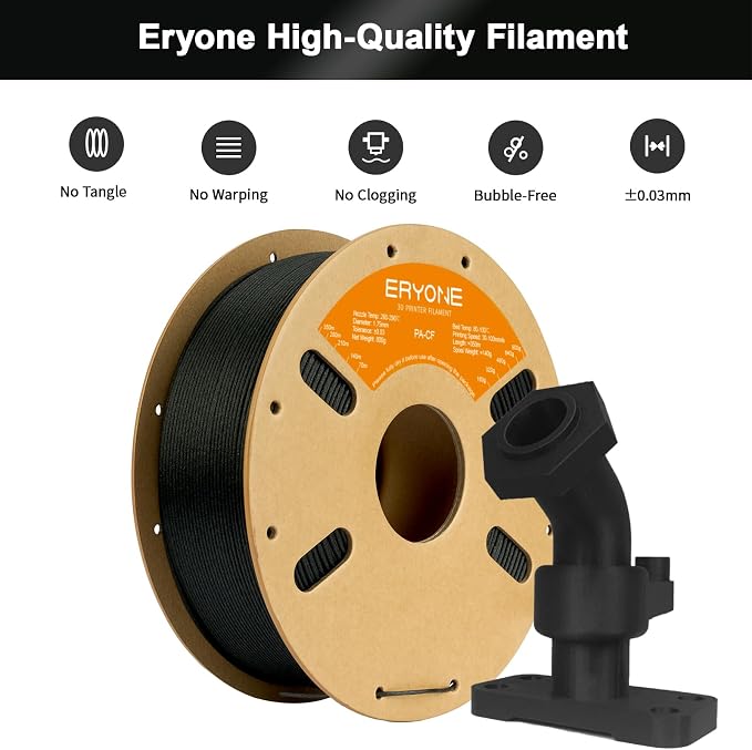 ERYONE Nylon 3D Printer Filament, Polyamide PA6 Carbon Fiber Filament 1.75mm +/- 0.03mm, Stiff & Strong & Heat Resistant, 800g/Spool, PA6 CF Black