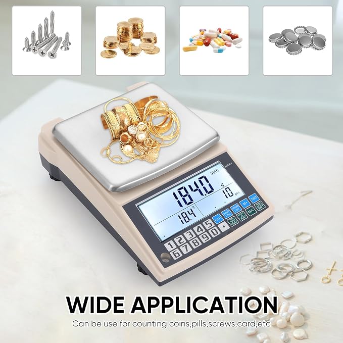 Lab Scale 5000gx0.01g High Precision Lab Gram Counting Scale with RS232 Port & Calibration Weight & Battery, Lab Analytical Balance Scientific Electronic Scale for Kitchen, Jewelry, Gold, Industrial