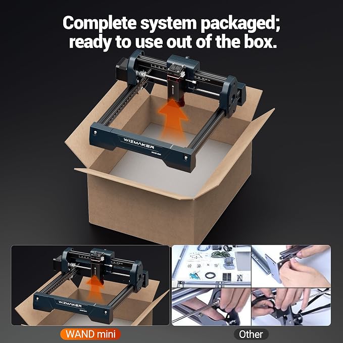 WIZMAKER Wand MINI Laser Engraver, 2500mW Laser Engraver Machine Higher Accuracy Wood Cutter and Engraving Machine with Working Area 135x145mm, 0.04mm Spot for Wood Acrylic Metal Glass