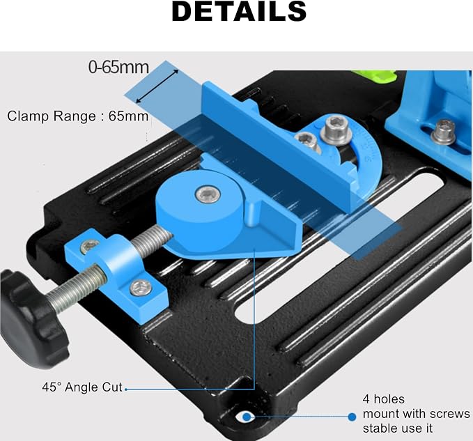 Adjustable Angle Grinder Stand, 38mm - 48mm Clamping Range with 0-45° Adjust Cutting Angle, Dual Use Bracket Holder for Angle Grinder and Hammer Drill