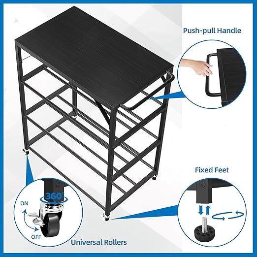 3D Printer Stand with Filament Storage Rack - 3D Printer Table Rolling Printer Cart on Wheels, Heavy Duty Metal Filament Spool Holder Organizer, 3D Printing Workstation for 48 Filament Spools (Black)