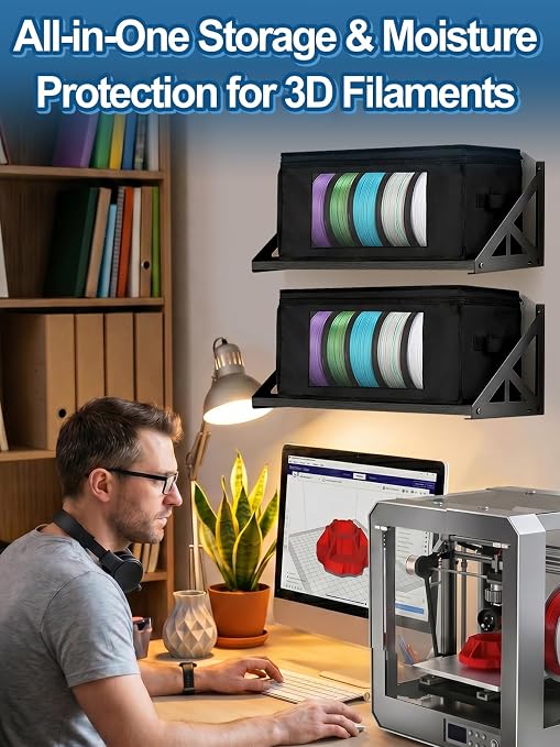 Waterproof Lining & Zipper 3D Filament Storage - Holds up to 12 Spools, 3D PriSnting Printer Accessories Square Filament Storage Dry Box for Home Office Studio, 16''Lx7.8''Wx8''H, 2pcs