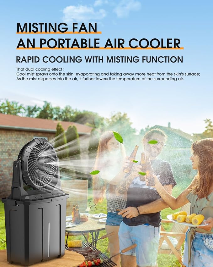 Ausic Portable Misting Fan, 9L 10-inch Outdoor Mist Fans for Outside Patios Cooling, 20000mAh Rechargeable Battery Fan with Water Box, 3 Strong Winds, 3 Spray Mister, Camping/Beach Summer Essentials