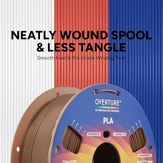 OVERTURE PLA Filament 1.75mm, Neatly Wound 3D Printer Filament 1kg Spool (2.2lbs), Dimensional Accuracy +/- 0.02 mm, Fit Most FDM 3D Printers (Chocolate)