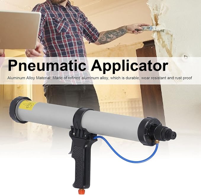 Pneumatic Caulking Gun, 600ml Air Powered Caulk Gun Aluminum Alloy Sausage Caulking Gun, Caulking Gun with 6 x Nozzle, for Building Decoration, Ships Containers