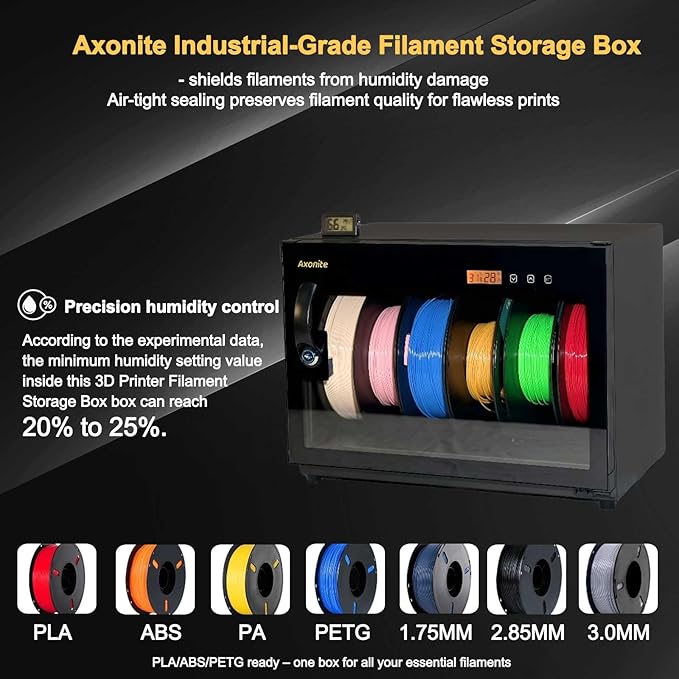 3D Printer Filament Storage Box, 6 Spool Capacity, Air Tight Dry Box with Humidity Control (20%-25% RH), Transparent Glass & Aluminum Alloy, Noiseless & Stackable Design for PLA/ABS/PETG
