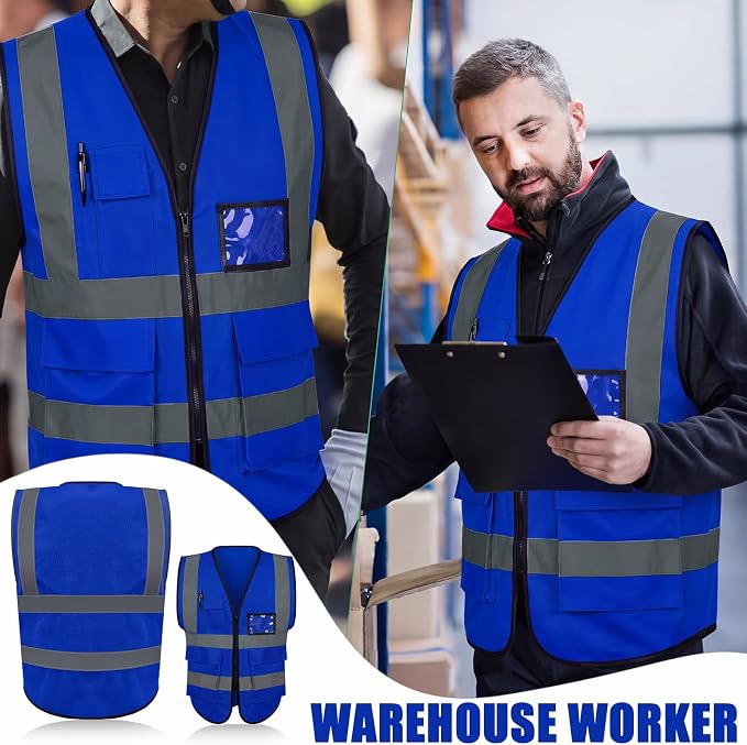 Leumoi 30 Pack Reflective Safety Vest with Pockets and Zipper High Visibility Vest for Women Men Work