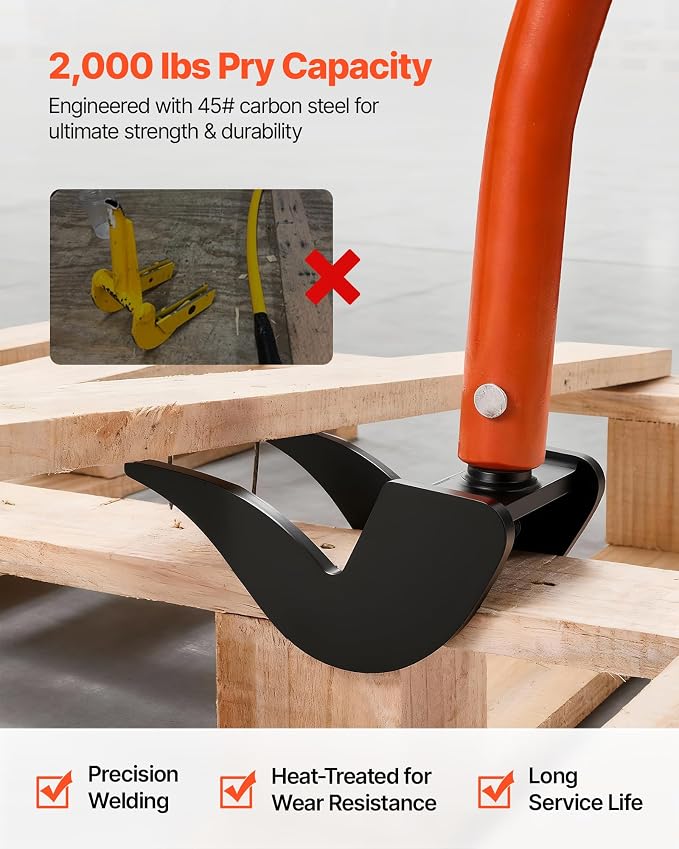 VEVOR Pallet Buster Tool with 50’’ Carbon Steel Handle Wrecking Pry Bar, 2000 lbs Weight Capacity, Heavy Duty Deck Board Removal Tool, Multi-Purpose Breaker for Efficient Removal, Renovation