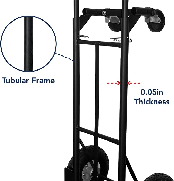 Olympia Tools 800 Lb Steel Convertible Hand Truck with 10" Pneumatic Wheels for Home and Office Use