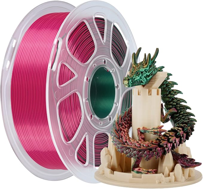 Kingroon PLA Filament, Multicolor Silk PLA Filament, Tri Color 3D Printer Filament, 1.75 mm, Dimensional Accuracy +/- 0.03 mm, 1kg Spool(2.2lbs), Green Gold Red
